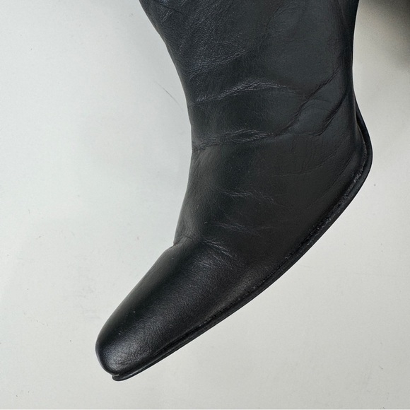 VINTAGE BASEMENT Slouchy Boots EU 37 Black Leather Kitten Heel Pointed Toe Y2K - Picture 7 of 15